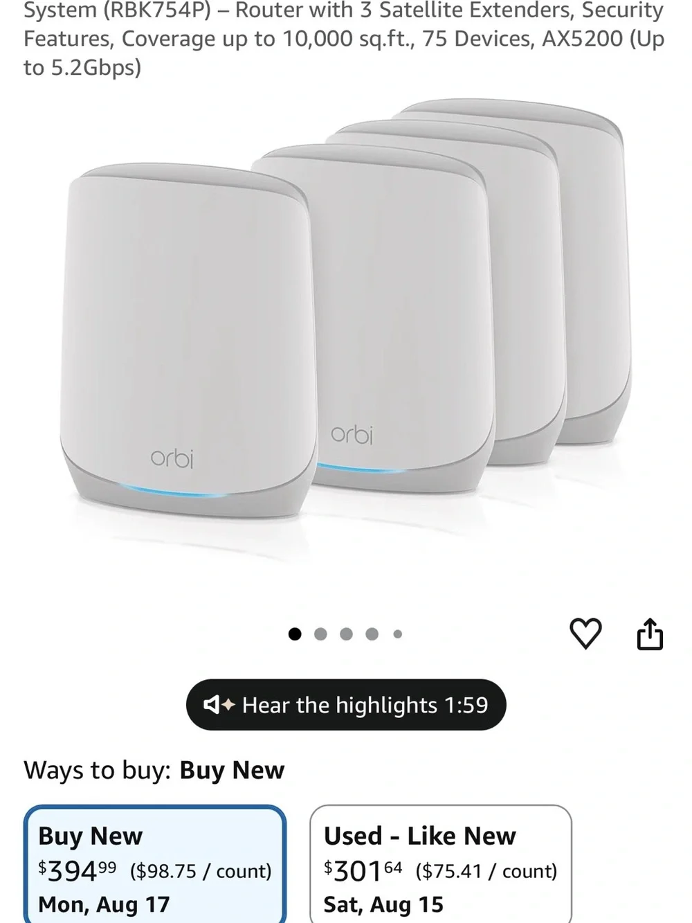 netgear Orbi Mesh WiFi Satellites in White - Set of Multiple Units